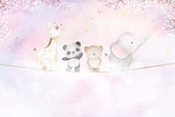 Tapet Personalizat Lumea Animalelor cu animalute exotice asezate pe franghie aflate in ceata pe un fundal mov - ON THE ROPE PURPLE
