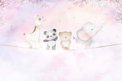 Tapet Personalizat Lumea Animalelor cu animalute exotice asezate pe franghie aflate in ceata pe un fundal mov - ON THE ROPE PURPLE