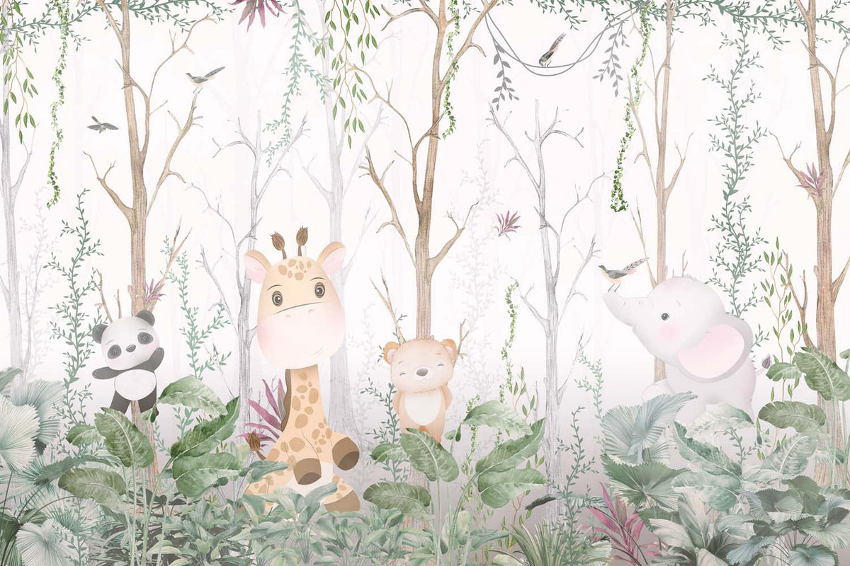 Tapet Personalizat Lumea Animalelor cu vegetatie tropicala densa si animale exotice - FRIENDSHIP FOREST