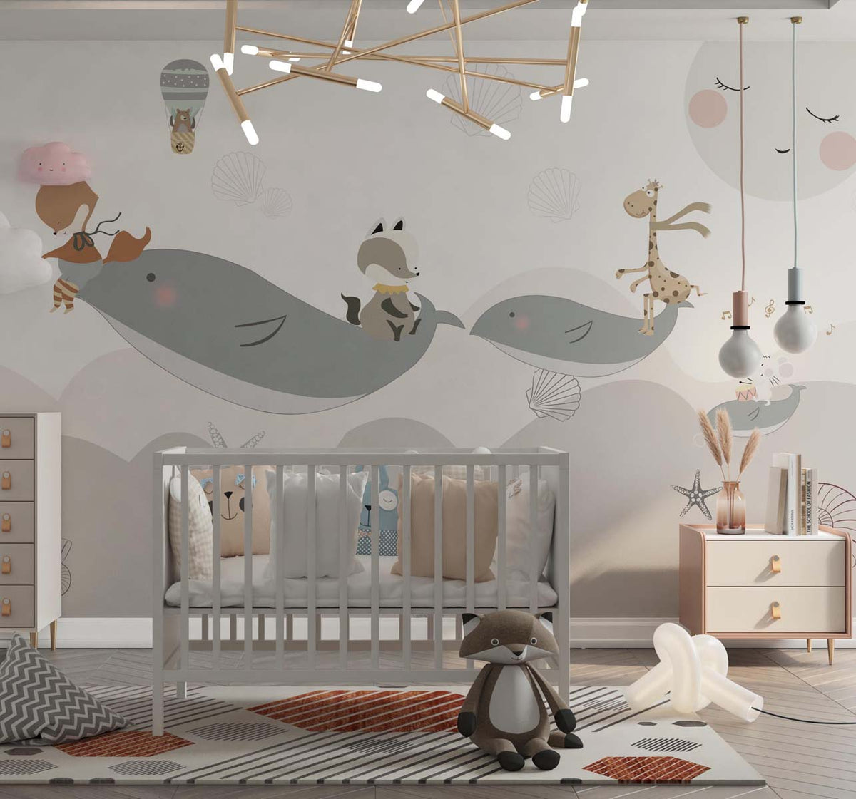 Tapet Personalizat Lumea Animalelor cu balene calatoare si peisaj marin  - WHALE TRAVEL