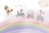 Tapet Personalizat Lumea Animalelor cu animalute plimbandu-se in trenulet peste curcubeu cantand  - MUSICAL RAINBOW