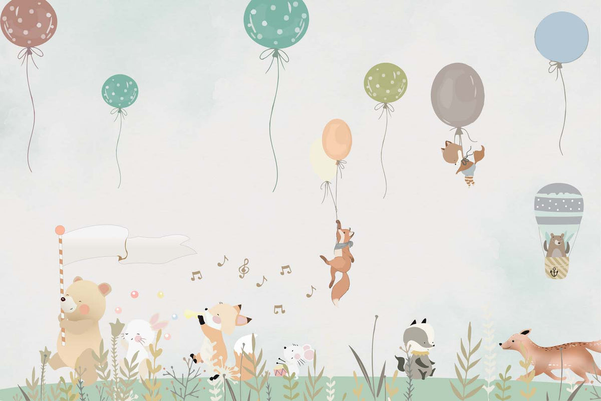 Tapet Personalizat Lumea Animalelor cu animalute agatate de baloane - HANGING BY THE BALOON