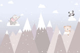 Tapet Personalizat Lumea Animalelor cu animalute printre muntii inalti inzapeziti  - PINK SNOWY PEAKS