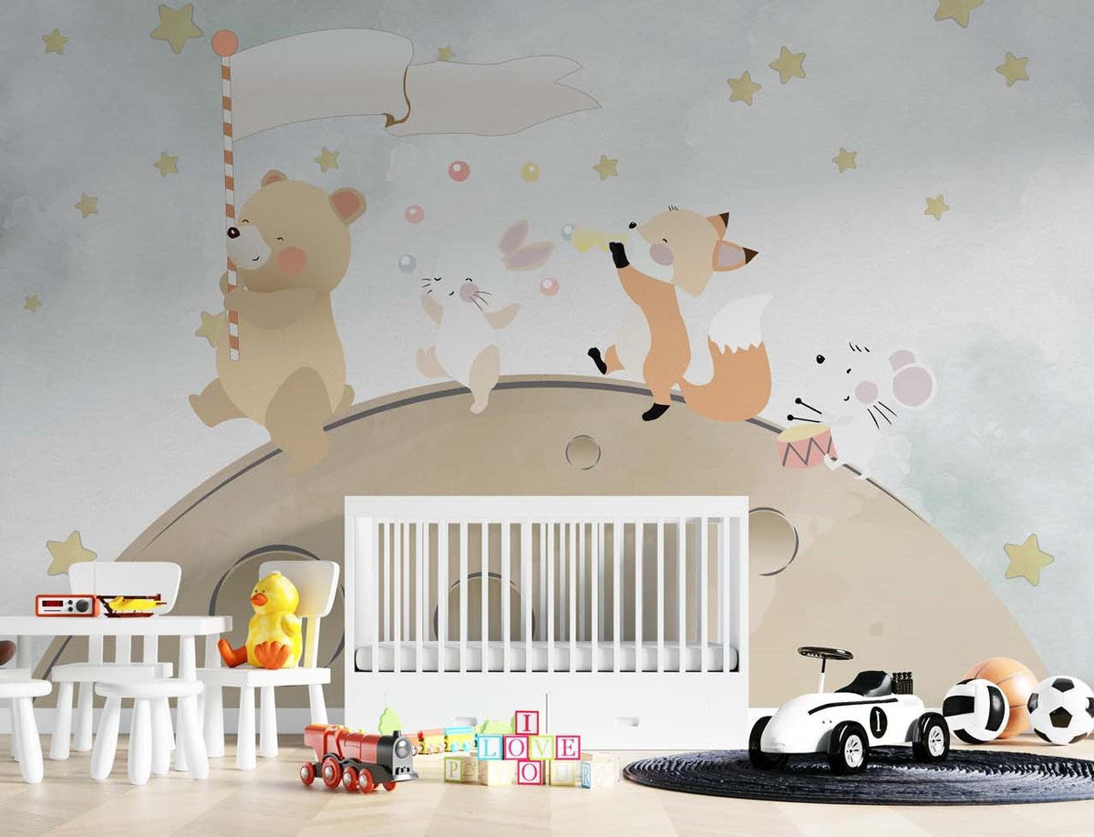 Tapet Personalizat Lumea Animalelor cu animalute cantand pe luna - SINGING ON THE MOON