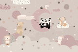 Tapet Personalizat Lumea Animalelor cu animalute pe cerul instelat roz - ROMANTIC MOON