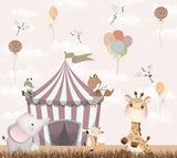 Tapet Personalizat Lumea Animalelor cu carnavalul animalutelor si baloane colorate - EARTHY CARNIVAL