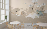 Tapet Personalizat Lumea Animalelor cu balene bej  - BEIGE WHALES