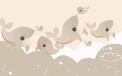 Tapet Personalizat Lumea Animalelor cu balene bej  - BEIGE WHALES