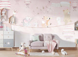 Tapet Personalizat Lumea Animalelor  trupa muzicala a animalelor pe frangie pe cerul roz - SINGING ROPE