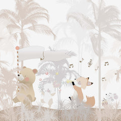 Tapet Personalizat Lumea Animalelor cu animale cantand printre palmierii bej  - BEIGE PALMS LYRICS