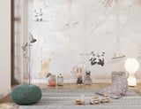 Tapet Personalizat Lumea Animalelor cu animalute in hamac prin padurea cu copaci si fundal gri  - GREY JOY