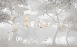 Tapet Personalizat Lumea Animalelor cu animale pe franghie prin padurea gri  - WARM GREY FOREST