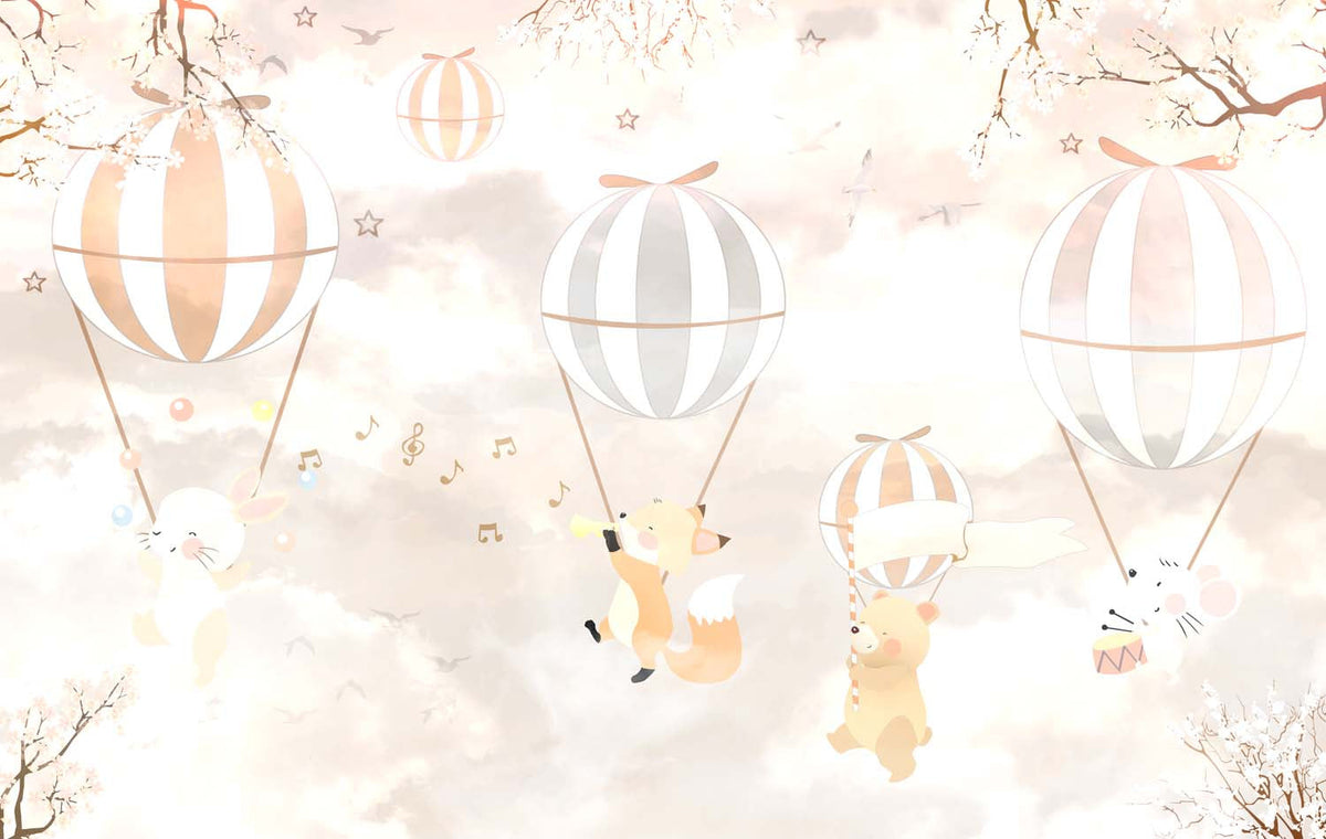 Tapet Personalizat Lumea Animalelor cu animale cantand in baloane cu aer cald  - BLISSFULLY SINGING
