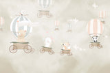 Tapet Personalizat Lumea Animalelor cu animale in baloane trenulet pe cerul bej  - BEIGE SKIES BALLOONS