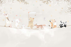 Tapet Personalizat Lumea Animalelor cu animale mergand pe franghie pe cerul bej - WALKING THE ROPE