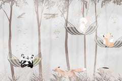 Tapet Personalizat Lumea Animalelor cu padurea cu animale in hamace  - HAMMOCK TRIO