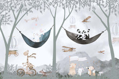 Tapet Personalizat Lumea Animalelor cu animale exotice in hamace intr-un peisaj montan - HAMMOCK PARTY