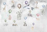 Tapet Personalizat Lumea Animalelor cu animale agatate in zbor de baloane colorate  - BALLOON FLYING ANIMALS