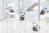 Tapet Personalizat Lumea Animalelor cu ursi panda urcand pe gardul alb si in copaci - OVER THE FENCE