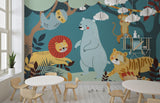 Tapet Personalizat Lumea Animalelor cu animale ilustrate in jungla in stil boho  - BOHO AMAZON