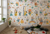 Tapet Personalizat Lumea Animalelor cu animale cantand la instrumente muzicale in ilustratie pattern  - ANIMAL'S BAND PATTERN