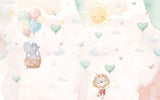 Tapet Personalizat Lumea Animalelor cu animalute si baloane in forma de inima - HEART BALLOONS