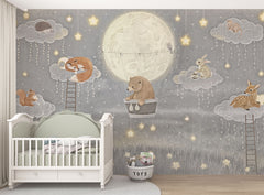 Tapet Personalizat Lumea Animalelor cu cer nocturn cu animalute si luminite - TWINKLE LIGHTS