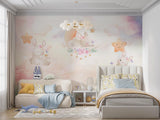 Tapet Personalizat Lumea Animalelor cu iepurasi dormind pe cerul multicolor - DREAMY BUNNIES