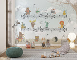 Tapet Personalizat Lumea Animalelor cu animale cantand pe portativ muzical  - MUZICAL HARMONY
