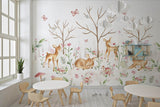 Tapet Personalizat Lumea Animalelor cu padure de caprioare si fluturi  - BABY DEERS FOREST