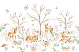 Tapet Personalizat Lumea Animalelor cu padure de caprioare si fluturi  - BABY DEERS FOREST