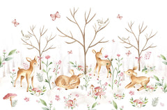 Tapet Personalizat Lumea Animalelor cu padure de caprioare si fluturi  - BABY DEERS FOREST
