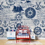 Tapet personalizat micii exploratori pentru copii cu elemente maritime barci ancore carme si busole caribbean sailing