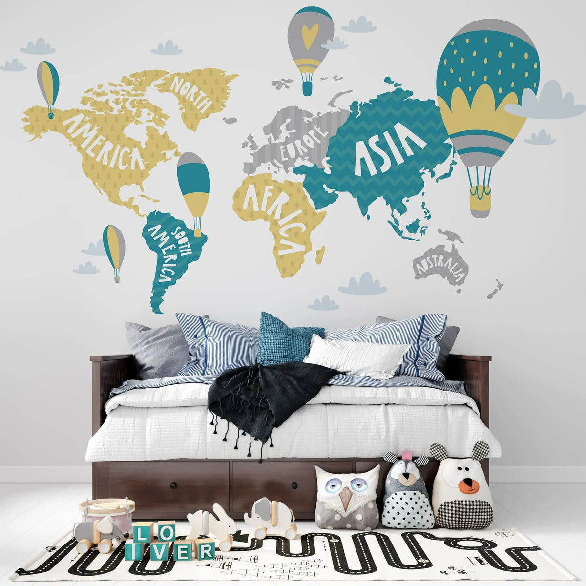 Tapet personalizat micii exploratori pentru copii cu harta continentelor continents