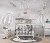 Tapet Personalizat Micii Exploratori cu baloane de aer cald in nuante de gri - GREY HOT AIR BALLOONS