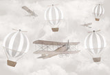 Tapet Personalizat Micii Exploratori cu baloane de aer cald in nuante de gri - GREY HOT AIR BALLOONS