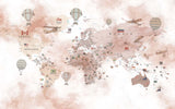 Tapet Personalizat Micii Exploratori cu harta lumii cu steaguri in fundal texturat maro - FLAGS MAP