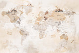 Tapet Personalizat Micii Exploratori cu harta lumii cu vegetatie in nuante de bej sepia - VEGETATION MAP