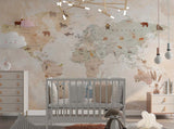 Tapet Personalizat Micii Exploratori cu harta lumii cu animale in stil vintage - VINTAGE ANIMALS MAP