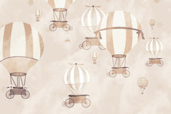 Tapet Personalizat Micii Exploratori cu baloane cu aer cald in stil vintage - TAUPE SKY BALLOONS
