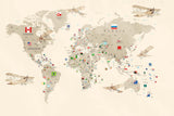 Tapet Personalizat Micii Exploratori cu harta lumii cu steaguri in nuante de bej - ALL FLAGS MAP BEIGE