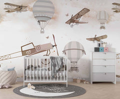 Tapet Personalizat Micii Exploratori cu avioane vintage si fluturi - BUTTERFLY BIPLANE