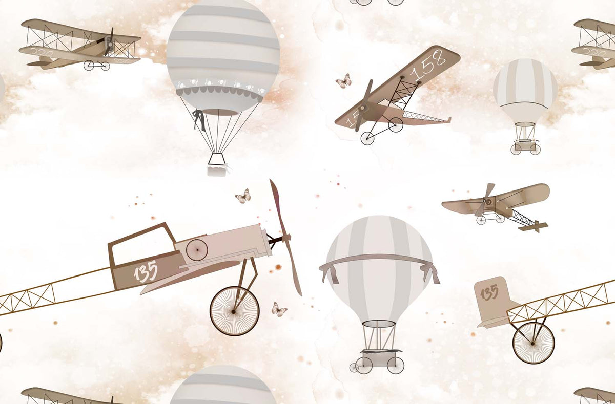 Tapet Personalizat Micii Exploratori cu avioane vintage si fluturi - BUTTERFLY BIPLANE