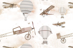 Tapet Personalizat Micii Exploratori cu avioane vintage si fluturi - BUTTERFLY BIPLANE