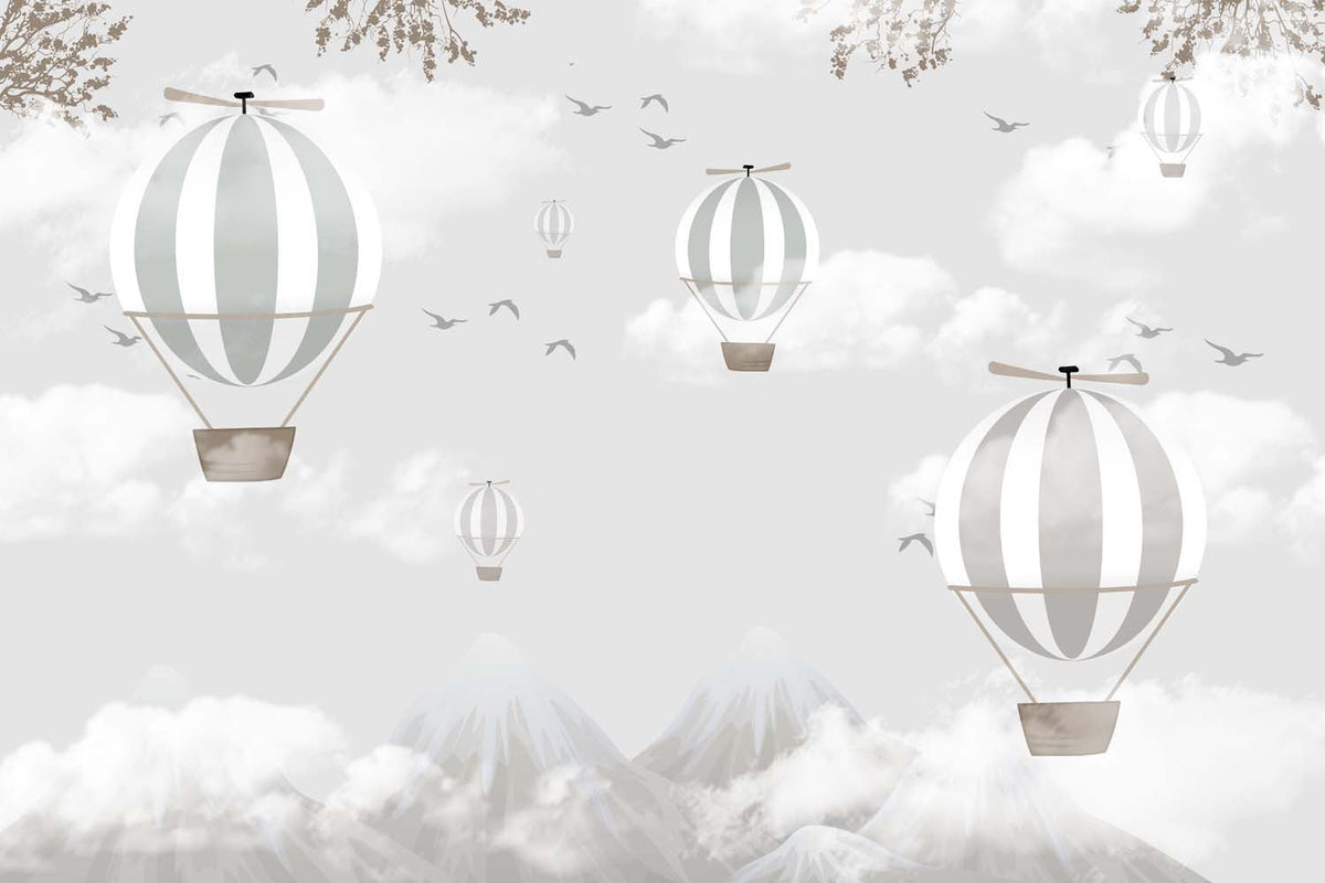 Tapet Personalizat Micii Exploratori cu baloane cu aer cald in peisaj de iarna - WINTER HOT AIR BALLOONS