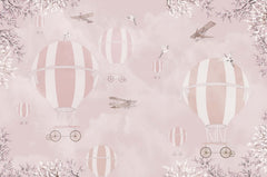 Tapet Personalizat Micii Exploratori cu baloane cu aer cald roz - CHERRY PINK BALLOONS