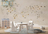 Tapet Personalizat Micii Exploratori cu harta lumii bej cu animale - BEIGE ANIMAL MAP