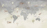 Tapet Personalizat Micii Exploratori cu harta lumii pentru copii in nuante gradient de bej-gri - CLOUDY GRADIENT MAP