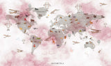 Tapet Personalizat Micii Exploratori cu harta lumii pentru copii texturata in nuante de roz - PINK TEXTURED MAP