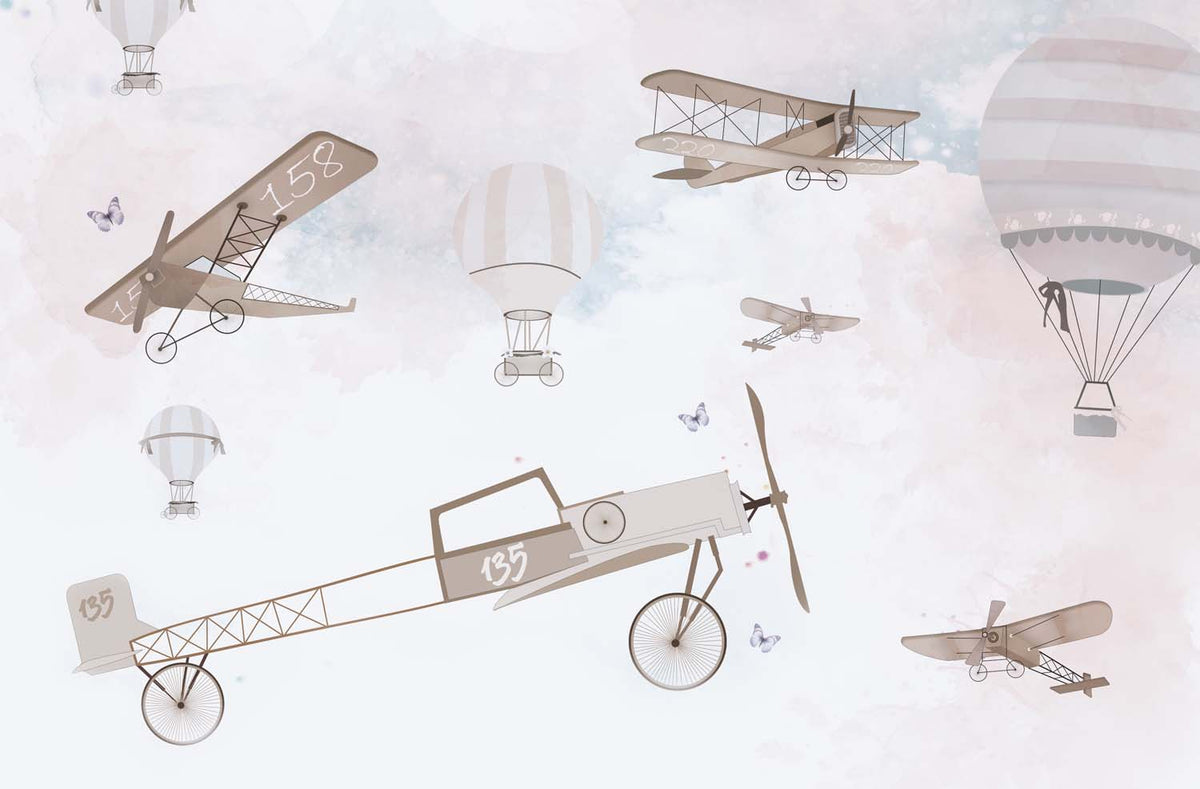 Tapet Personalizat Micii Exploratori cu avioane si fluturi - PLANES AND BUTTERFLIES